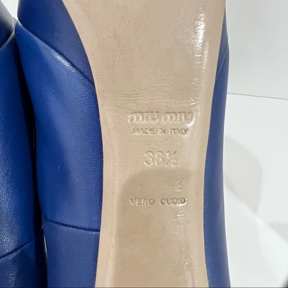 Miu Miu royal Blue Leather Peep Toe Platform Pumps Sz 38.5 US 8 - Picture 12 of 14